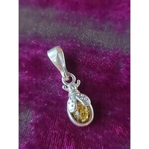 925 Amber Ladybug Pendant Vintage